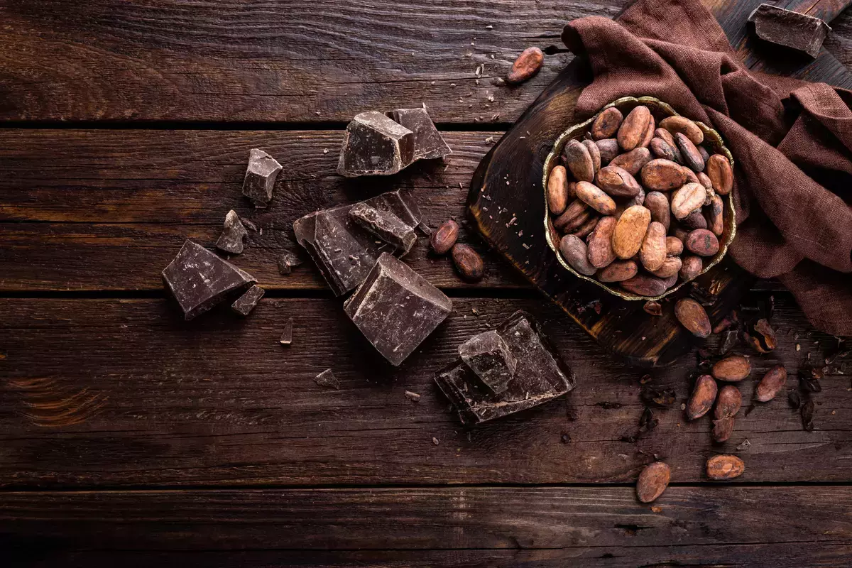 Kakao Bahnen und Schokolade
